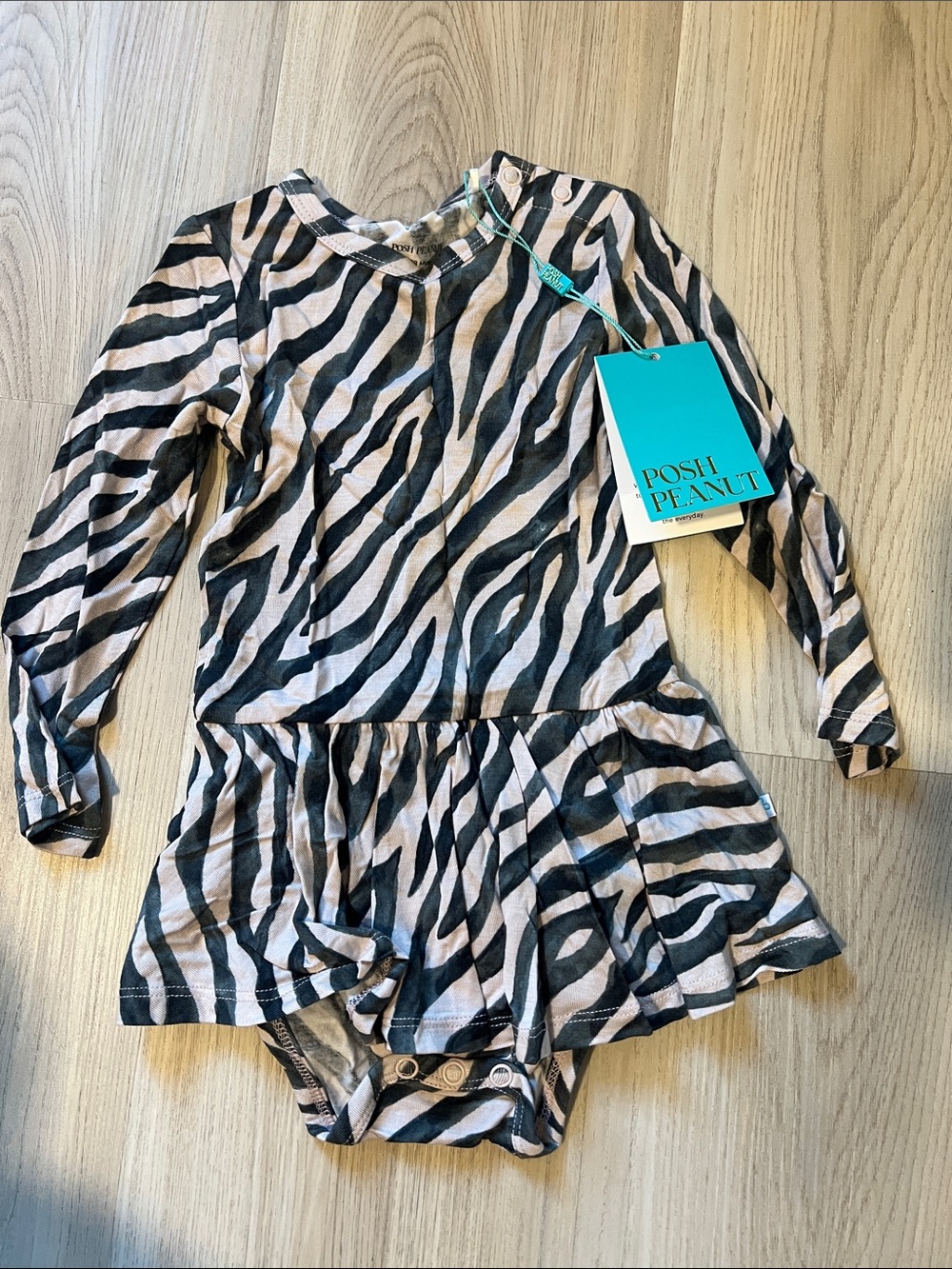 Posh Peanut Black & Light Pink Zebra-Print Long Sleeve Skirted Onesie